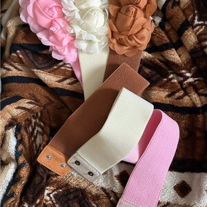 Wish Floral Elastic Belts - Pink, White, Brown